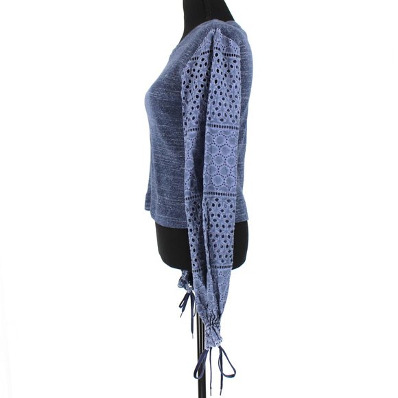 See by Chloé Eyelet Balloon Sleeve Ribbed Blue Sweater Knit Indigo Blue Cotton S - Picture 4 of 9